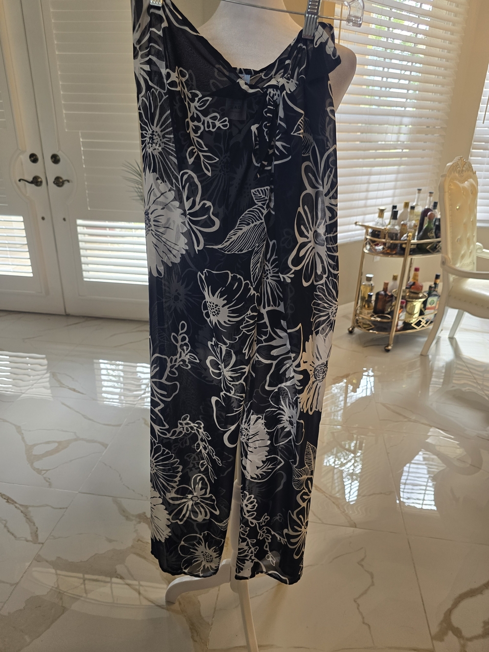Jantzen Black and White Floral Swim Coverup Jumpsuit